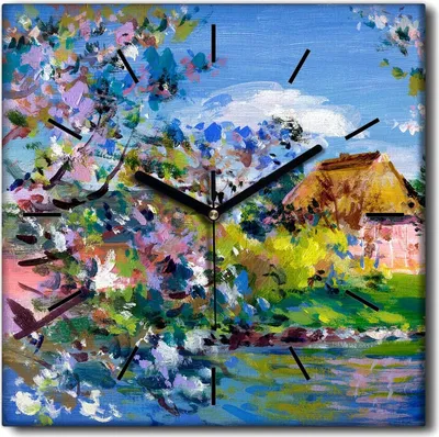 Produktbild von Coloray Uhr auf Leinwand 30x30 cm Wand Uhr Dekoration Wohnzimmer Segeltuch schwarze Hände -Blumen eines Flussbaums