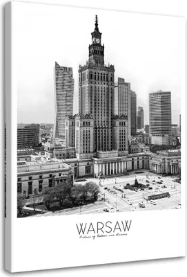 Produktbild von Leinwandbild warschau - kulturpalast 60x90 cm Feeby grau wandbild bereit zum aufhängen