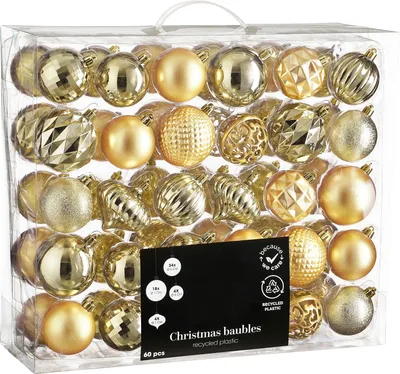 Immagine prodotto di Set di 60 pezzi di ornamenti: ornamenti rotondi champagne 7 cm