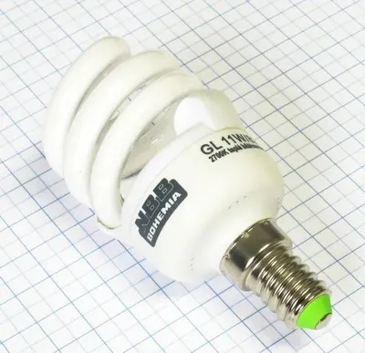Image de Lampe compacte fluorescente 11W/840, culot E14, 627 lumens, dimensions 45x91 mm