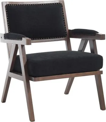 Produktbild von Mid Century Modern Stoff Loungesessel Einzelner Sofasessel Armlehnen Holzrahmen Gepolsterte Liege Arbeitszimmer Buero Dekoration 66x66.5x88 cm Schwarz