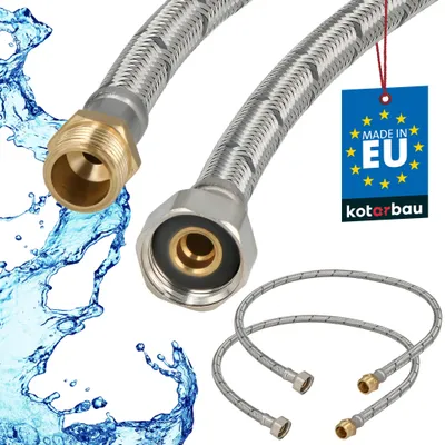Productafbeelding van KOTARBAU® 2 st. Flexibele Aansluitslang 1/2"x3/8" Sanitaire Aansluitslang 90 cm Buitendraad x Binnendraad  Roestvrijstalen Aansluitslang