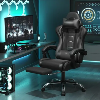 Produktbild von Yaheetech Gaming Stuhl mit Massagefunktion Bürostuhl Schreibtischstuhl ergonomisch höhenverstellbarer Drehstuhl Computerstuhl, Schwarz