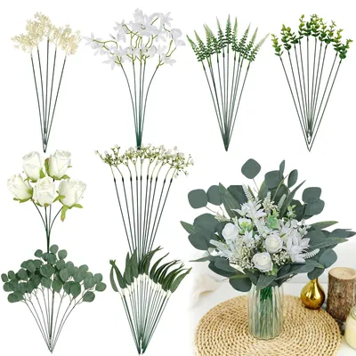 Immagine prodotto di Solidchoice - 75 pezzi di rami e fiori artificiali - Eucalipto e rose per bouquet da sposa