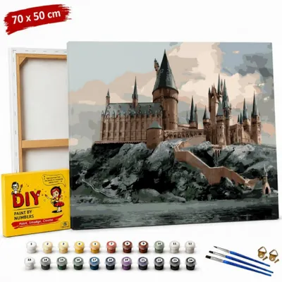 Obrázok produktu pre Obraz na maľovanie podľa čísel s rámom – Pohľad na Rokfort, Harry Potter, 70 x 50 cm
