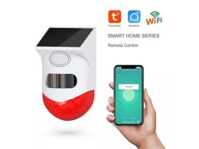 Immagine prodotto di Sirena smart impermeabile da esterno, PIR, solare, WiFi, Tuya Smart