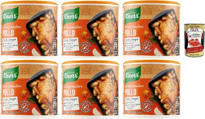 Produktbild von 6x Knorr Brodo Granulare Pollo granulierte Hühnerbrühe 150g, Nachhaltige Gemüsebrühe, glutenfrei, Laktose und Konservierungsmittel, für Suppen und gegrilltes Fleisch + Italian Gourmet polpa 400g