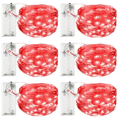 Lichtsnoer 3 m, 30 LEDs, wasserdicht, Kupferdraht, 6 Stück, rot