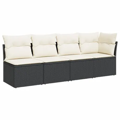 Image de vidaXL Canapé de jardin avec coussins 4 places noir poly rotin