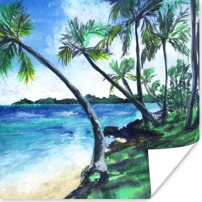 Produktbild von MuchoWow® Poster Palme - Strand - Aquarell 30x30 cm - Wandposter - Printing
