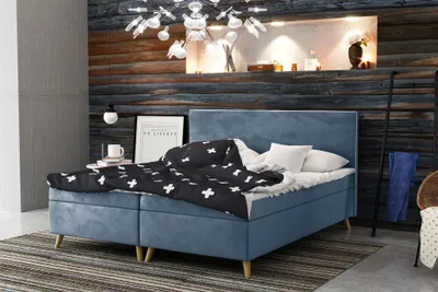 Produktbild von Boxspringbett Schlafzimmerbett Sileno 140x200cm in Stoff Riviera Blau