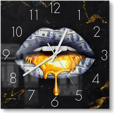 Produktbild von DEQORI Glasuhr 30x30 cm Zahlen ' Lippen' Wanduhr Glas Uhr Design leise