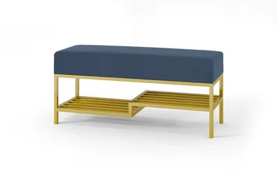 Produktbild von BETTSO Stilvolle marineblaue Sitzbank mit Regal auf goldenem Rahmen MELLO 80 für den Flur