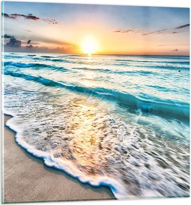 Produktbild von Bilder auf glas - Meer Welle Strand - 60x60cm - Glasbilder - Wandbilder - Kunstdruck - zum Aufhängen bereit - Wanddekoration aus Glas - Glas Bilder - Wandbild auf Glas - Einteilig - GAC60x60-3621