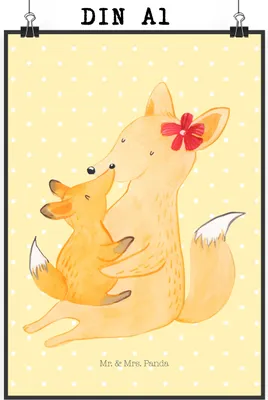 Produktbild von Mr. & Mrs. Panda Bild Fuchs Mama DIN A1 - Gelb Pastell - Geschenk, wanddeko, Kunstdruck, Umarmen, drucke, Plakat, Schoß, Wandbild, Muttertag, Tochter, Mutter