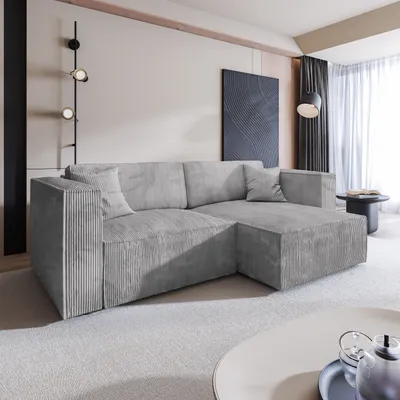 Produktbild von Masseno Ecksofa NERIO P mit Schlaffunktion L-Form, Sofa mit Bettkasten, Wohnzimmersofa, Couch, Soffa, Bettsofa, Couchgarnitur- Hellgrau, POSO 55