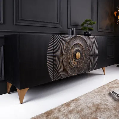 Produktbild von riess-ambiente Handgearbeitetes Sideboard GOLDEN SUNSET 180cm schwarz gold Mangoholz Metallbeine Kommode Schrank