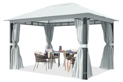 Image de TOOLPORT Pavillon de jardin 3x4 m, poteaux alu, toile de toit 220 g/m² gris - avec parois latérales et moustiquaires