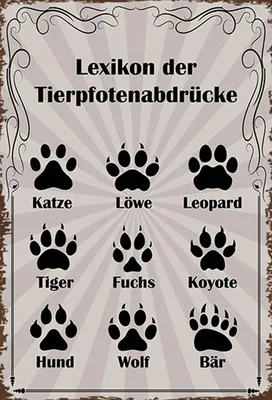 Produktbild von vianmo Holzschild 18x12 cm Lexikon Tierpfotenabdrücke Tiere Tier Haustier