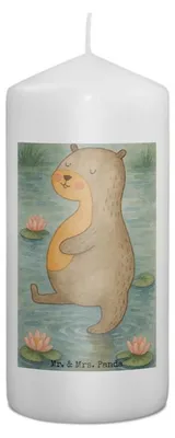 Produktbild von Mr. & Mrs. Panda Kerze Otter Bauch Design 15 x 7 cm - Weiß - Geschenk, voll Gefuttert, Erinnerungslicht, Satt, Bedruckte, Erinnerungskerze, Essen. Foodlover, Sportmuffel