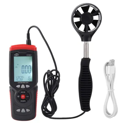 Zdjęcie produktu dla GT8907 Precyzyjny cyfrowy anemometr USB – wielofunkcyjny miernik prędkości wiatru, temperatury i przepływu powietrza