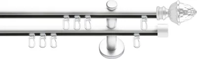 Produktbild von SN Deco Gardinenstange Innenlauf Nantes, 19 mm, 2-läufig, Stahl, Komplett-Set mit Ringen, Profilträger, 200 cm, weiß