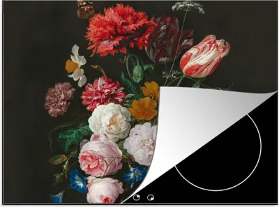 Produktbild von KitchenYeah© Herdabdeckplatte Stilleben mit Blumen in einer Glasvase - Gemälde von Jan Davidsz. de Heem , 58x51cm, Küche Deko, Glaskeramikkochfeld Herdabdeckung, Abdeckplatte fùr Kochfeld