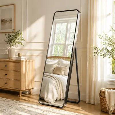 Zdjęcie produktu dla Lustro stojące Clevich, 162x50 cm, duże, lustro ścienne, lustro panoramiczne, czarne