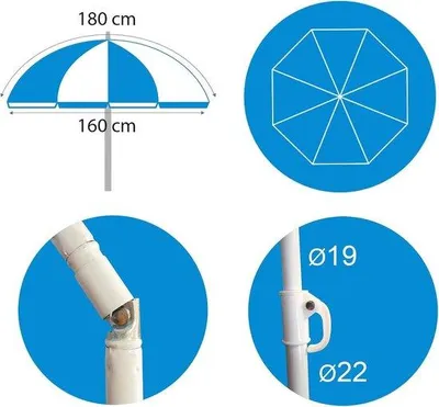 Immagine prodotto di Ombrellone a strisce rosa, 180 cm, in nylon