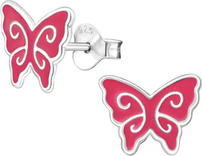 Produktbild von Kinder-Ohrstecker: 925 Silber Ohrringe „Schmetterling“ Pink