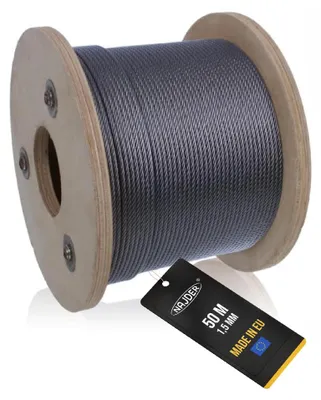 Zdjęcie produktu dla Stalowy linka - nierdzewna - pleciona, konstrukcja 7x19 - średnica 1,5 mm, długość 50 metrów