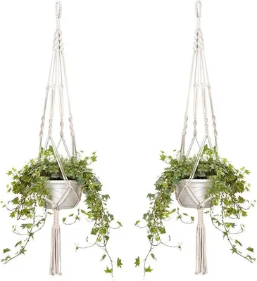 Produktbild von 2er Hängende Pflanzgefäße,Muster Indoor Makramee Pflanzenaufhänger,Wandbehang Pflanzenhalter,für Decke Outdoor Garten Balkon Hängekorb Halter