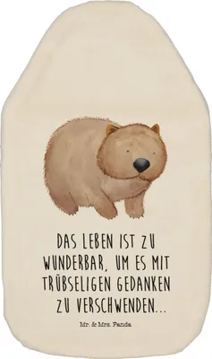 Produktbild von Mr. & Mrs. Panda Wärmflasche Wombat - Weiß - Geschenk, wärmebeutel, Spruch, Motivation, Lustige Sprüche, Wärmflaschen, gummi, Wärmekissen, mit Bezug, Das Leben Ist schön