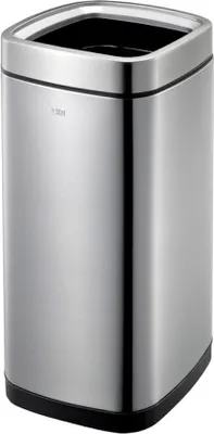 Produktbild von Quadratischer Abfalleimer aus mattem Edelstahl mit offenem Einwurf | 35 Liter, HxBxT 68,6x31,5x31,5cm | Silber