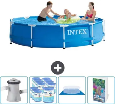 Produktbild von Intex Rond Frame Schwimmbecken - 305 x 76 cm - Blauw - Mit Schwimmbeckenfilterpumpe - Filter - Bodenabdeckung - Schwimmbeckenhandbuch