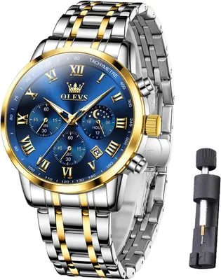 Produktbild von Herren Armbanduhr Edelstahl Chronograph mit Mondphase,Quarz Analog, Wasserdicht 30 m, Klassisch & Stilvoll, Verstellbares Armband, Geschenk für Männer