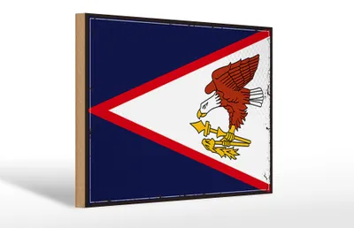 Produktbild von Holzschild Flagge 30x20cm Retro Flag of American Samoa