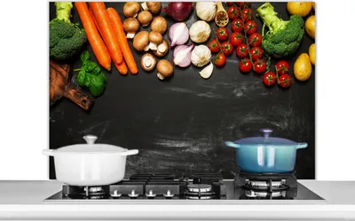 Produktbild von KitchenYeah®  Spritzschutz Küche - Küchenrückwand - Wandschutz für Herd und Spüle - Karotte - Gemüse - Kräuter - Gewürze - Rustikal 100x65 - Alu-Dibond (Alternative zum Spritzschutz aus Glas) - Hitzeb