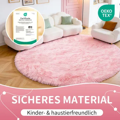 Productafbeelding van Rond tapijt, roze, 100 x 100 cm, antislip, geschikt voor kinderkamers