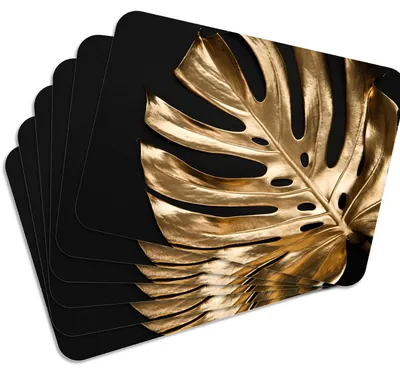 Produktbild von MG Design Set aus 6 Kork-Platzsets - Monstera Gold - 30 x 40 cm - hitzebeständig & abwischbar, mit Korkrückseite