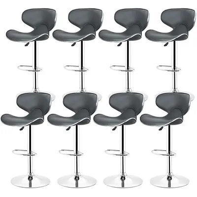 Produktbild von 8er set Barhocker  mit Pflegeleichtem Höhenverstellbarer Barstuhl Mit Metallgestell In Chrom-Optik |Grau