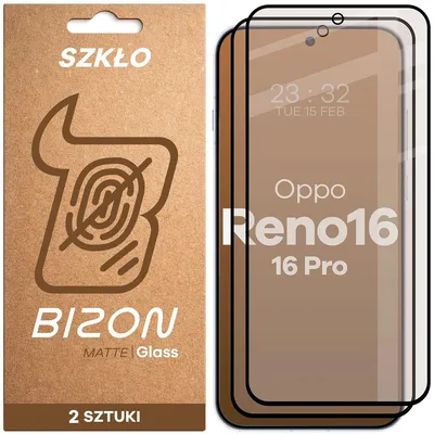 Produktbild von 2x Mattes Hartglas für OPPO Reno16 / Pro, Bizon Glass Matte Duo, Schwarzer Rahmen