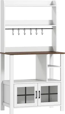 Produktbild von Küchenschrank - Hochschrank - 2 Glastüren - Offene Regale - 6 Tassenhaken - 80×40×152 cm - Selbstmontage - Weiß