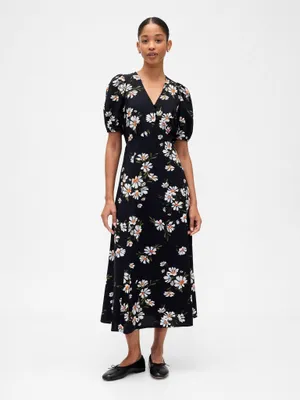 Produktbild von GAP Maxikleid Damen XS V-Ausschnitt Kurzarm gerader lockerer Schnitt Schwarz