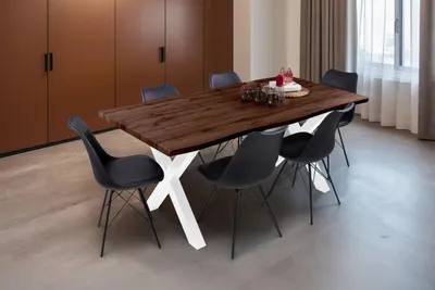 Produktbild von Esstisch Baumkante Holz-Optik Nussbaum 180 x 90 X-Gestell weiß JOSY