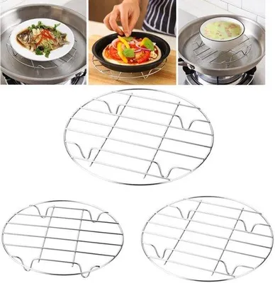Produktbild von 3 Stück Backofenrost – Rundes Ofengitter 23/25/28 cm – Edelstahl-Dämpfeinsatz – Backrost – Mikrowellenrost – Für Backofen, Mikrowelle