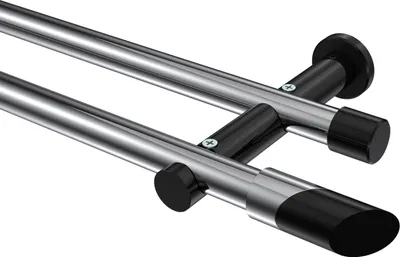 Produktbild von Interdeco Gardinenstange / Vorhangstange Chrom / Schwarz, Typ Platon Verano (Schräge Bicolor) ohne Ringe, 20 mm Ø 2-läufig, 320 cm