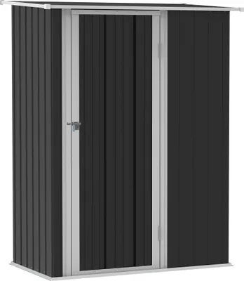 Produktbild von Gerätehaus Metall 142x84x189cm Dunkelgrau Geräteschuppen Gartenhaus wetterfest Stahl Gartenhütte platzsparend mit Pultdach & Türriegel