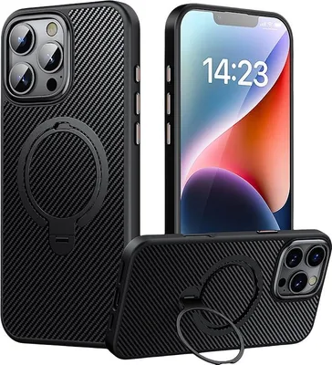 Produktbild von Schwarz Handyhülle für iPhone14/15/16 Pro Max 360° Ringhalter, Ultradünn, Militärischer Schutz, Schwarzer Ring
