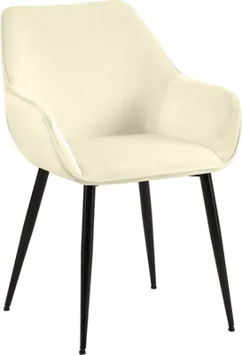 Image de Chaise de salle à manger en velours crème - chaise confortable - assise ergonomique, structure métallique noire